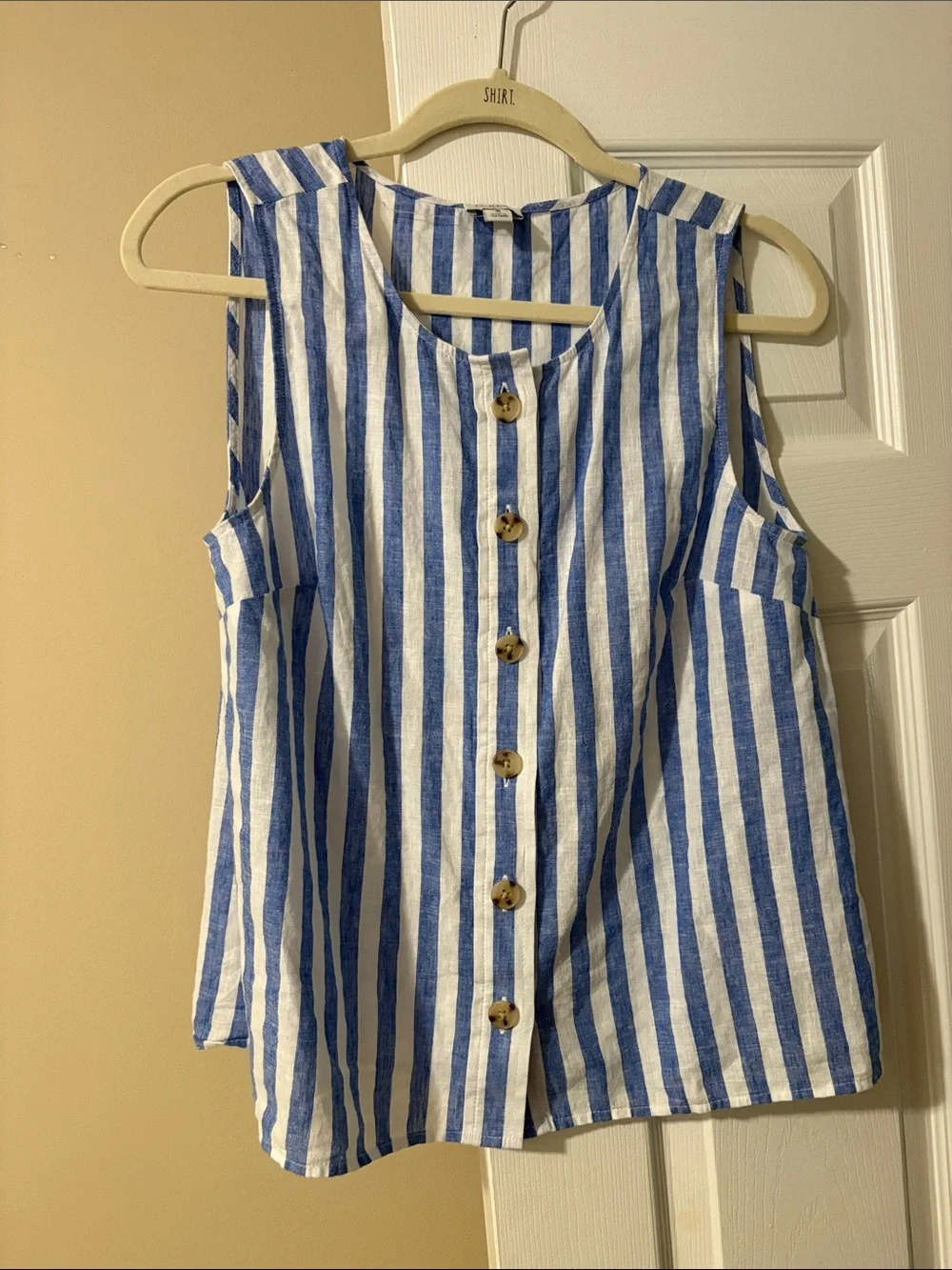 J. Crew Blue and White Striped Button-Front Sleeveless Camisole